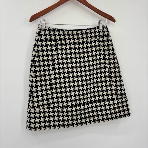 Club Monaco Skirt Womens Size 2 White Black Houndstooth Wool Blend - Picture 3 of 10